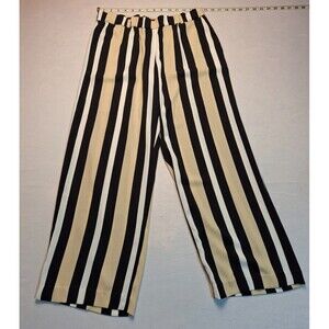 Carre Noir Black White Stripe Wide Leg Pants Paperbag Waist Flowy Women Size S/P